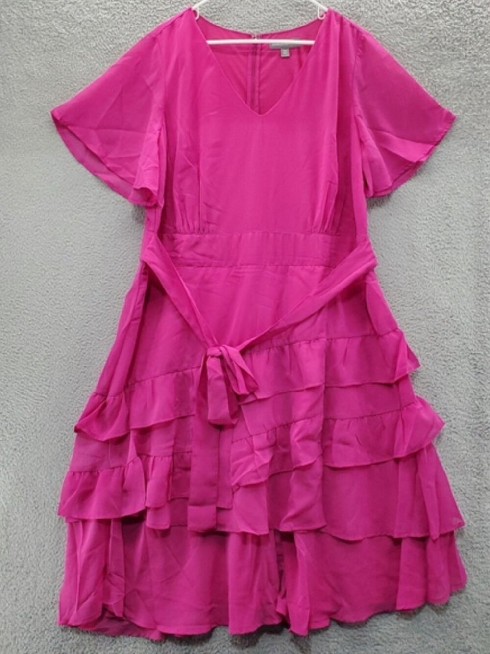 Jessica London Women's Plus Size 22W V-Neck Tiered Dress Pink